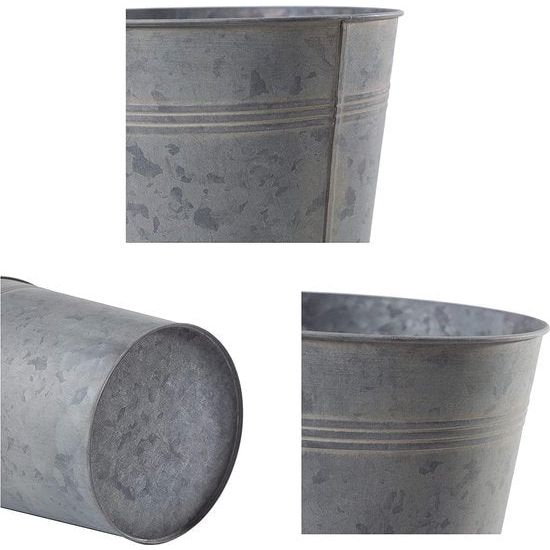 Set van 3 bloempotten, plaatstaal, zink, metaal, plantenpot, sierpot, vaas, balkon, tuin, asbak, maat: S, diameter 13 cm x hoogte 12,7 cm, 1,2 l