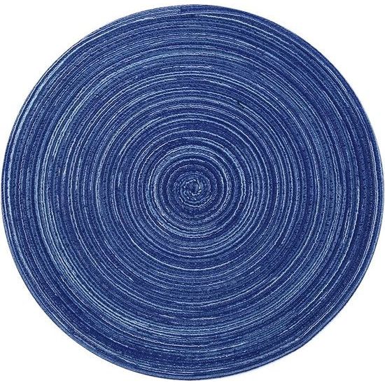 Set van 6 placemats/Place Mat, ronde vorm Crossweave geweven katoenen placemat (rond, blauw)