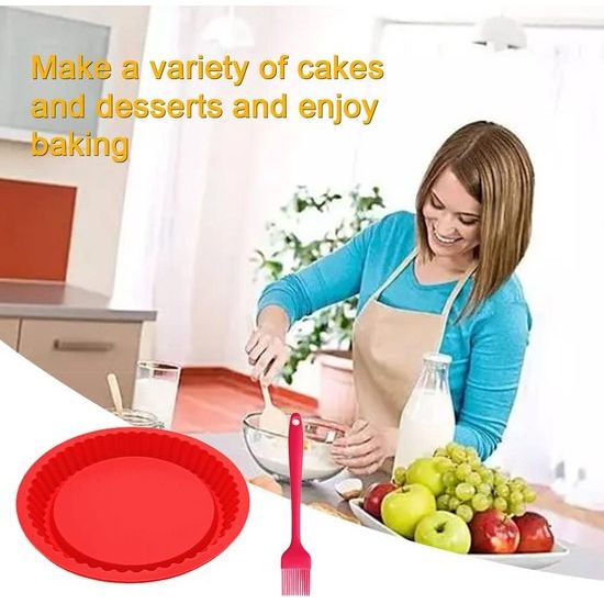 Siliconen bakvorm cakevorm siliconen bakvormen 26 cm siliconen laagcake bakvorm met siliconen kwast voor quiche pizza taart taart