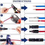 Set krimptangen voor 2,5/4/6 mm² zonnepaneel PV-kabel, 10 paar mannelijke/vrouwelijke zonneconnectoren, 2 sleutels, 1 krimptang, 1 striptang, krimptang voor fotovoltaïsche systemen op zonne-energie