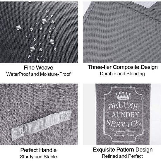 Wasmand met deksel, opvouwbare wasmand waskist, stabiele waskoffer, wasmand met deksel, 30 x 40 x 60 cm, grijs