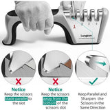 Messenslijper, 4 standen, handmatige messenslijper met anti-snijhandschoenen voor grof slijpen en scharen slijpen, diamant voor fijn slijpen en speciale keramiek voor precisieslijpen, grijs