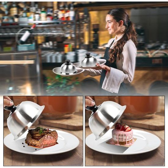 3 stuks roestvrij stalen hamburgerkappen 16 x 9 cm, burgerbel met anti-verbrandingsgreep, burgerklokken burgercover voor cheeseburger barbecue steak