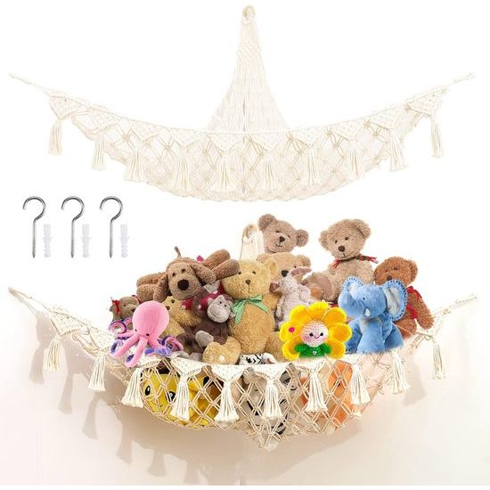 Opbergnet voor knuffeldieren, speelgoed, hangmat, organizer, netjes, hangende speelgoed, hangmat, organizer, knuffeldieren, teddybeer, hangende speelgoedorganizer voor kinderkamer, speelkamer, slaapkamer