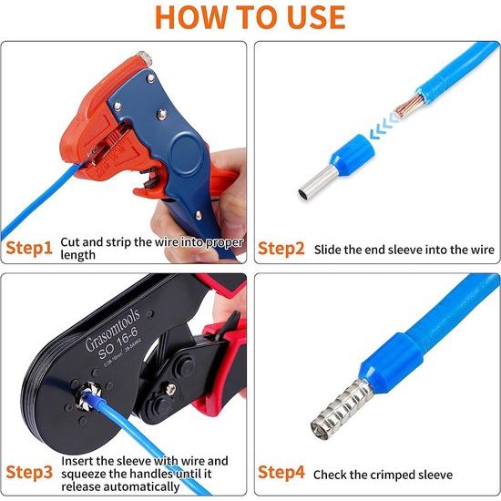 ,Grasomtools SO 16-6 zelfinstellende krimptang en zeskantkrimptang voor 28-5 AWG/0,5-16 mm² adereindhulzen