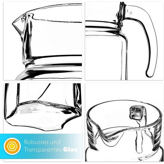 KADAX Kan, glazen kan, glazen pot van robuust glas, waterkan met uitloop en handige greep, glazen karaf voor koude dranken, sap, melk, ijsthee, transparant (Nils, 1,7 l)