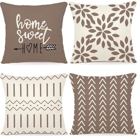 Kussenslopen 4-delige set kussenslopen, linnen, kussensloop, sierkussen, kussenslopen voor bank, tuinbed, bank, kussen, 40 x 40 cm (set van 4)
