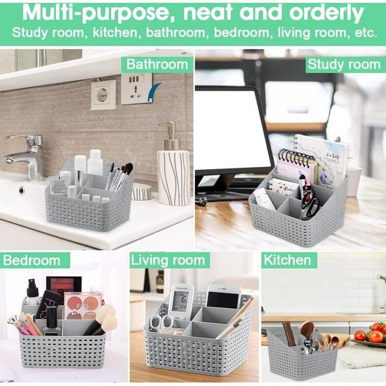 Cosmetische opbergmand, organizer, rotan opberghouder met 5 vakken, kunststof make-up, opbergruimte, desktop-organizer, cosmetica, multi-grid opbergdoos voor bureau en kantoor