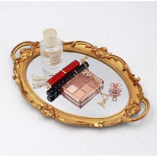 Vintage spiegel kleine wandspiegel hangspiegel 36,8 x 25,4 cm ovaal goud 2 stuks