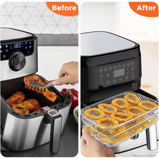 Accessoires voor heteluchtfriteuse, dubbele zone heteluchtfriteuse grillrooster roestvrijstalen stoombootstandaard met 3 lagen, multifunctionele stapelbare accessoires compatibel met Ninja Foodi