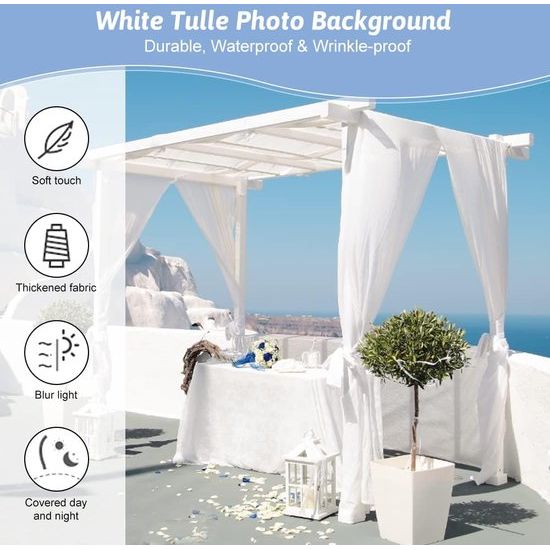 Dwarsbehang, vrijhanddecoratie, chiffon, gordijn, bruiloft, 130 x 550 cm, dwarsgordijnen, raamdecoratie, transparante voile, bruiloftsboog, witte gordijnen, dwarsgordijn, tule, voor