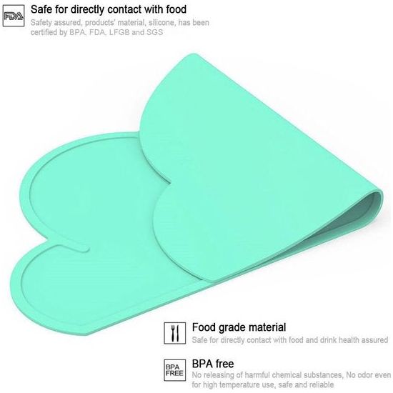 Siliconen placemats, 2 stuks, kinderplacemats, antislip, babyonderzetters, kinderplacemat, wolk, siliconen tafelonderlegger, cloud-tafelmat voor kinderen, BPA-vrij, 48 x 27 x 0,3 cm, groen