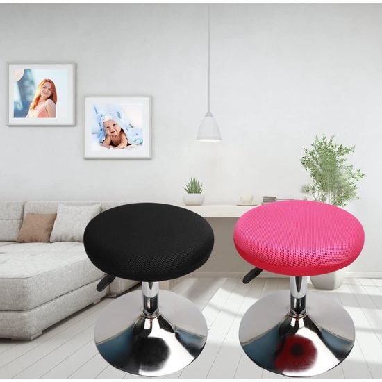 Stool Cover, Round Protective Covers for Stools, Washable, Easy Care, Breathable and Durable, for 26-38 cm Round Stool Diameter (Black, 2)