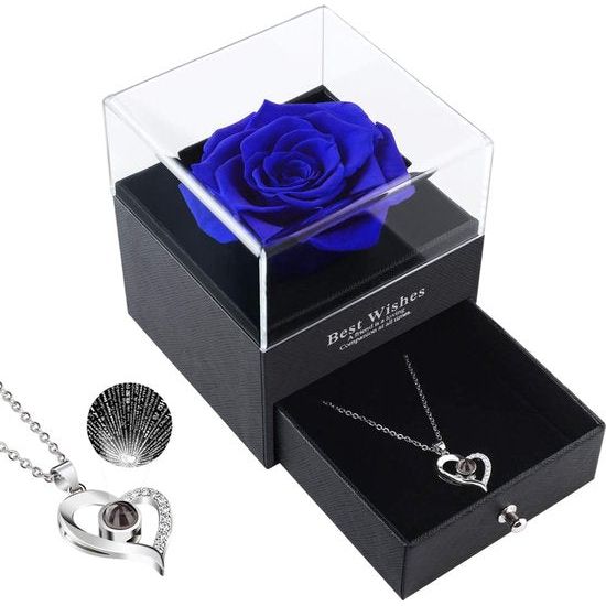 Valentijnsdag cadeau Echte bewaarde roos Eeuwig handgemaakt met liefde je ketting Rose geschenkdoos Handgemaakte verse roos cadeau voor haar Romantische geschenken haar (blauw)