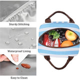 Lunchtassen voor voor en achter, schuine lunchtassen voor meisjes, lunchbox voor vol en kinderen, grote koeling, lunchtassen voor werk, school, picknick, blauw gestreept