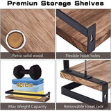 Houten wandrek, zwevend rek, 2 stuks, met handdoekhouder en 8 haken, ideaal voor keuken, woonkamer, badkamer en andere wanddecoratie