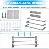 Towel Rail, No Drilling, Stainless Steel Towel Holder, Extendible 37-70 cm, Bathroom Towel Holder, 3 Bars with Hooks, Self-Adhesive Wall Mounted Towel Holder for Bathroom, Kitchen, Wall,