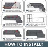 Fluwelen Peninsula bankovertrek, 2-delige bankovertrek links/rechts hoek, Chaise Longue bankovertrek met twee kussenslopen, L-vorm schiereiland bankovertrekken (3-zits + 3-zits, grijs)