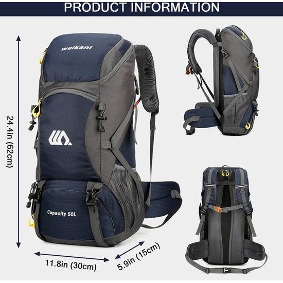 50 liter, heren en dames, trekkingrugzak, ultralicht, opvouwbare reisrugzak, wandelrugzak, grote klimmen, dagrugzak voor reizen, bergbeklimmen, kamperen, outdoor, reizen, sport