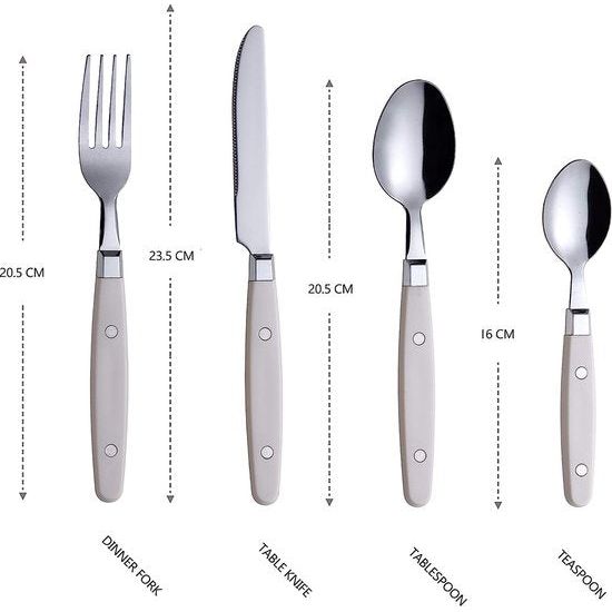 Bestekset 24-delig roestvrij staal - met niet-knutselgrepen / bestek in retrostijl - 6 x eetvorken, 6 x eetmessen, 6 x eetlepels, 6 x theelepels - 6 (crème)