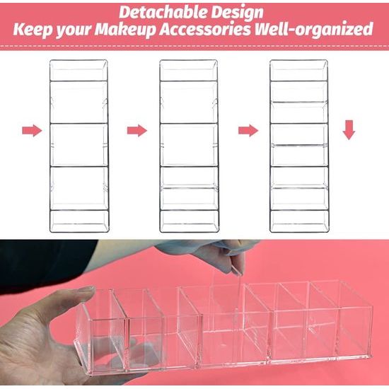 Set van 2 afneembare cosmetica-organizer, lade, 8 vakken, make-up-opbergdozen, beauty-organizer, make-up, opslag, make-up, transparante cosmetica, doos voor wastafel, badkamer