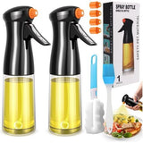 Oliesproeier, 2 stuks, lekvrije oliespuitfles, 200 ml, oliesprayer met olieborstel, flessenborstel en 4 stuks verbeterde sproeiers, olielessen-set voor koken, grillen, bakken, pasta, salades