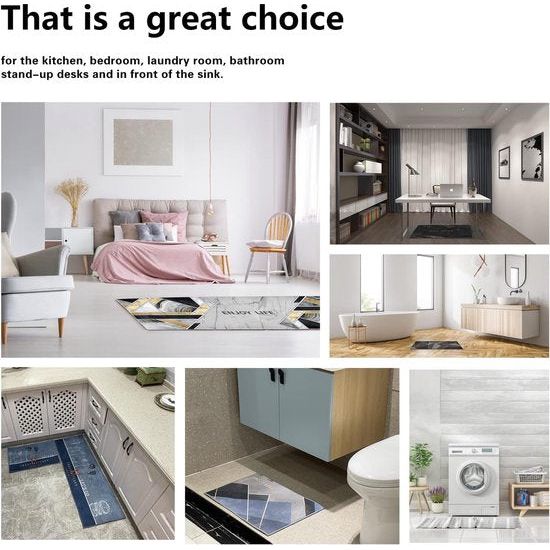 Keukentapijten, antislip keukenmatten, 2 stuks, wasbaar keukentapijt met schuifsticker, Comfort Runner-tapijtset voor keuken, stofdichte deurmat, zwarte geometrie