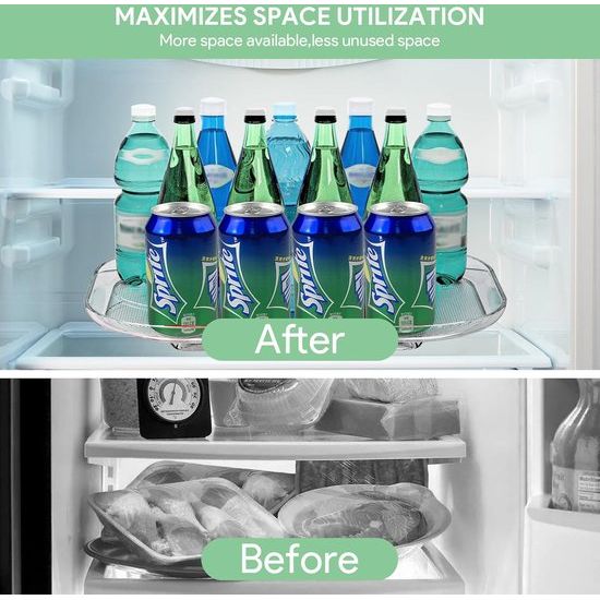 Koelkast draaiplateau, organizer, 15,67 inch draaibaar kruidenrek, koelkastorganizer, draaibaar, rechthoekige koelkast, draaiplateau met zuignap, draaibare kruidenorganizer voor de koelkast