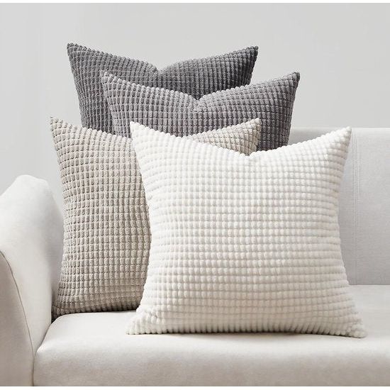 Kussensloop 40 x 40 cm, grijs, set van 4 corduroy korrelig kleurverloop, decoratieve kussensloop, bankkussen, voor bank, slaapkamer, woonkamer, balkon, kinderen