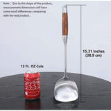 Roestvrijstalen wokspatel, wokspatel met hittebestendig houten handvat, comfortabele grip design lepel voor keuken, 38.9 cm