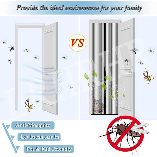 Magnetisch vliegengaas, insectenbescherming, vliegengordijn, muggennet voor balkondeur, terrasdeur, automatisch sluiten, zonder boren