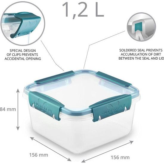 Butterfly - Set 3 x 1,2 l vershouddozen met deksel, luchtdichte maalprepboxen, -40 tot +100 graden, BPA-vrij plastic, tupperblikjes, magnetronservies, vriesdozen, voor vaatwassers