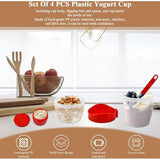 4 stuks mueslibekers passend bij lepel & Vorkset Yoghurt Cup to Go Lekvrije Yoghurt Cup Fruitcontainer Salade Cup Cereal to Go Cup voor Ontbijt BPA-vrij (310ML + 560ML)