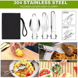 Camping kookgerei, 14-delig, aluminium campingservies, campingservies, outdoor, koken, opvouwbare kookpannenset, 1,1 l, theeketel, campingpot, outdoor, bestek, 2-3 personen