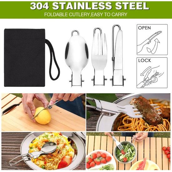 Camping kookgerei, 14-delig, aluminium campingservies, campingservies, outdoor, koken, opvouwbare kookpannenset, 1,1 l, theeketel, campingpot, outdoor, bestek, 2-3 personen