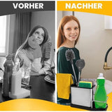 Spoelbak-organizer, roestvrij staal, met sponshouder, spoelbak - opslag spoelaccessoires met sponshouder keuken - afwasorganizer veilig en vaatwasmachinebestendig - gootsteen caddy