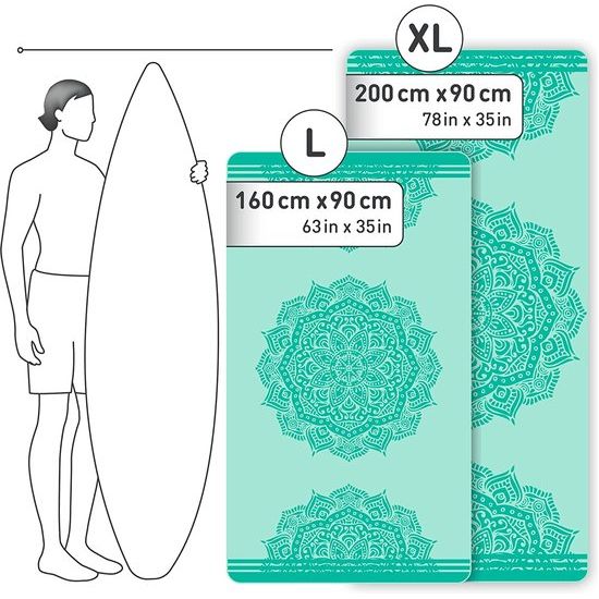 Strandhanddoek XXL – microvezel badhanddoek groot, microvezel handdoeken licht en sneldrogend, 100% gerecyclede microvezel handdoek - mandala 200 x 90 cm