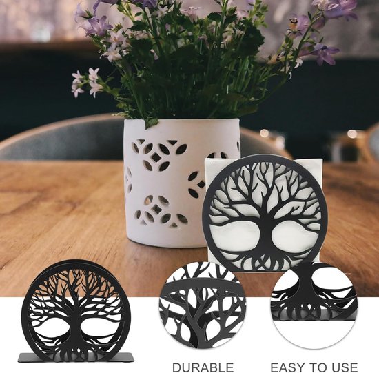 Servethouder Vrijstaande moderne servethouder met boomdesign tafel-zakdoekdispenser van metaal verticale servetten opbergorganizer zwart