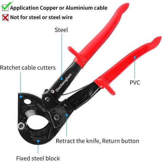 Zwaar uitgevoerde aluminium koperen rateldraadschaar HS325A, snijdt tot 240 mm² rateldraadschaar en draadkabelschaar