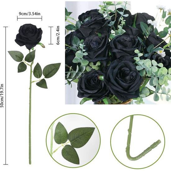 10 STUKS Rose Kunstzijde Bloemen Boeket Thuiskantoor Bruiloft Arrangementen (Zwart)