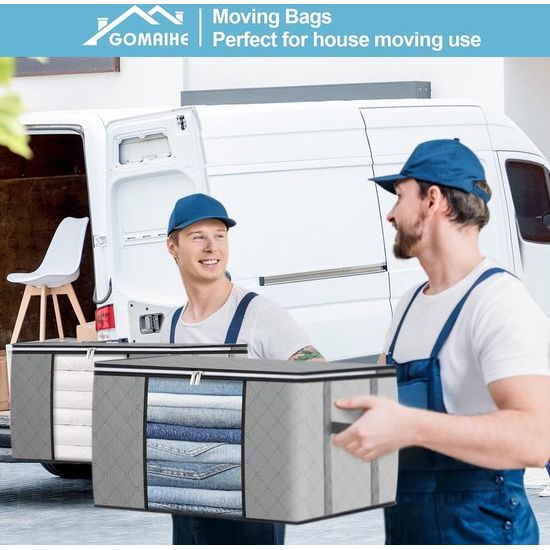 Pack van 6 opbergzakken, grote versterkte handvatten en scheurvast, opbergdoos met deksel voor kleding, dekbedden en kussens, verhuisdozen met venster, opvouwbare opbergdozen.