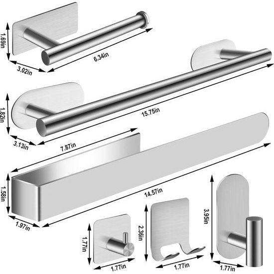 Handdoekhouder zonder boren 9-delige handdoekhouder Badkamerhanddoekhouder Zilverkleurige handdoekhouder Wandbadkameraccessoireset Handdoekhouder Keukenhanddoekrail Geen boren nodig