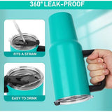 Thermomok met rietje Drinkbeker met deksel en handvat 1,1 L Coffee to Go Vacuüm geïsoleerde autobeker met lekvrij deksel Stroborstels BPA-vrije cadeaus Dames Heren