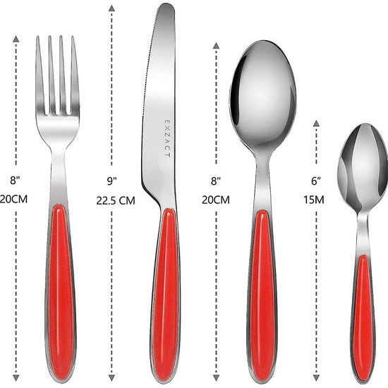 Bestekset, 16-delig, roestvrij staal met gekleurde grepen, 4 vorken, 4 messen, 4 eetlepels, 4 theelepels