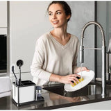 Spoelbak-organizer, roestvrij staal, met sponshouder, spoelbak - opslag spoelaccessoires met sponshouder keuken - afwasorganizer veilig en vaatwasmachinebestendig - gootsteen caddy