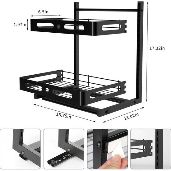 Metalen keukenrek, 2-traps kruidenrek, onder wastafel rek, uittrekbaar badkamer spoelkast organizer, in hoogte verstelbaar keukenkast staand rek
