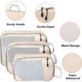 Kofferorganizer, Packing Cubes, compressiekoffer, organizer, set, waterdichte kofferorganizer, paktassen voor koffer, reizen, benodigdheden, uitbreidbaar, reistas, organizer voor handbagage, beige, 3