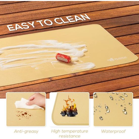Vuurvaste tapijten voor open haard, grill en fornuis, 24 x 42 inch onder de grill beschermdek en terrasmat, gemakkelijk schoon te maken en herbruikbare vuurkorfmat, kaki