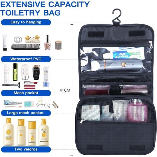 Koffer-organizer, hangend, opvouwbaar, met make-uptas, 2-delig, draagbare pakkubus, hangkast, pakkubus om op te hangen, opbergtas voor koffer en bagage, zwart