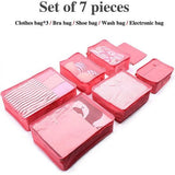 Koffer Organizer Set 7-delig, kledingtassen voor kleding, cosmetica, schoenenzak, kabelopbergtas, reisorganizer tas (watermeloenpoeder)